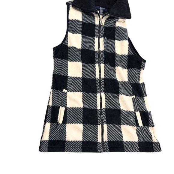 Chaps Women's Plaid Fleece Vest Black/Cream Zip Size XS Casual‎ - Picture 1 of 6